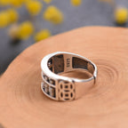Bague ajustable vintage en argent avec boulier, pour la chance et la prospérité