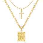 Collier initiale plaqué or 14k + Collier croix offert