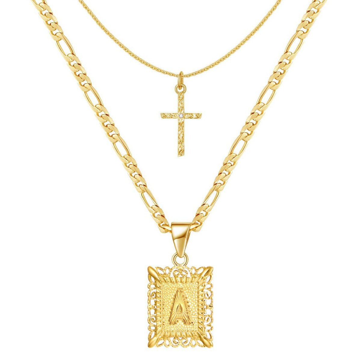 Collier initiale plaqué or 14k + Collier croix offert