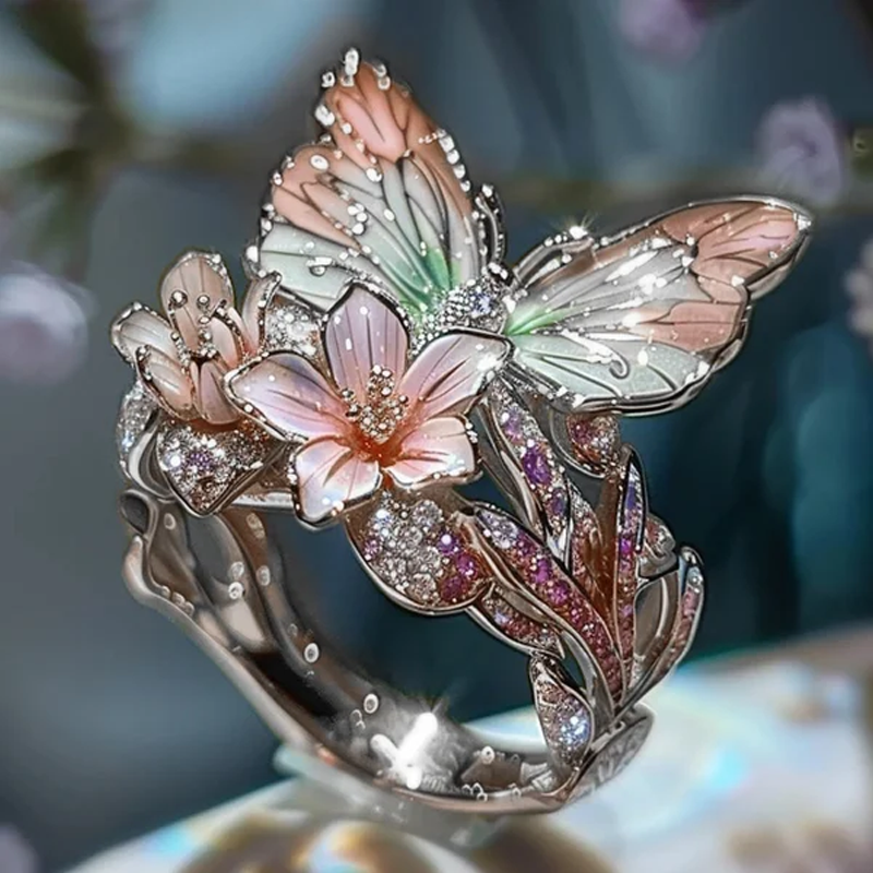 Bague fleur papillon ajustable