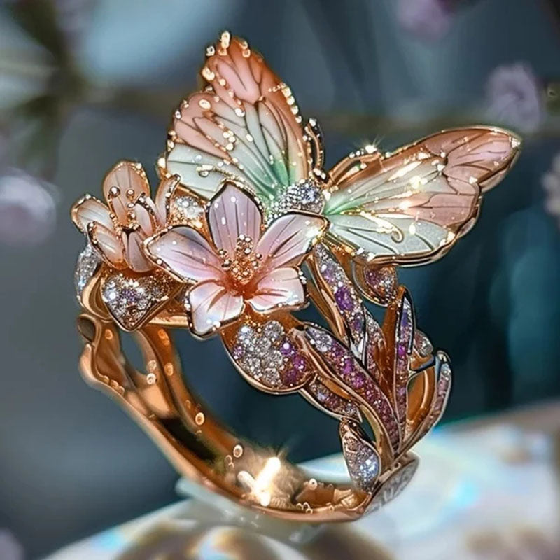 Bague fleur papillon ajustable