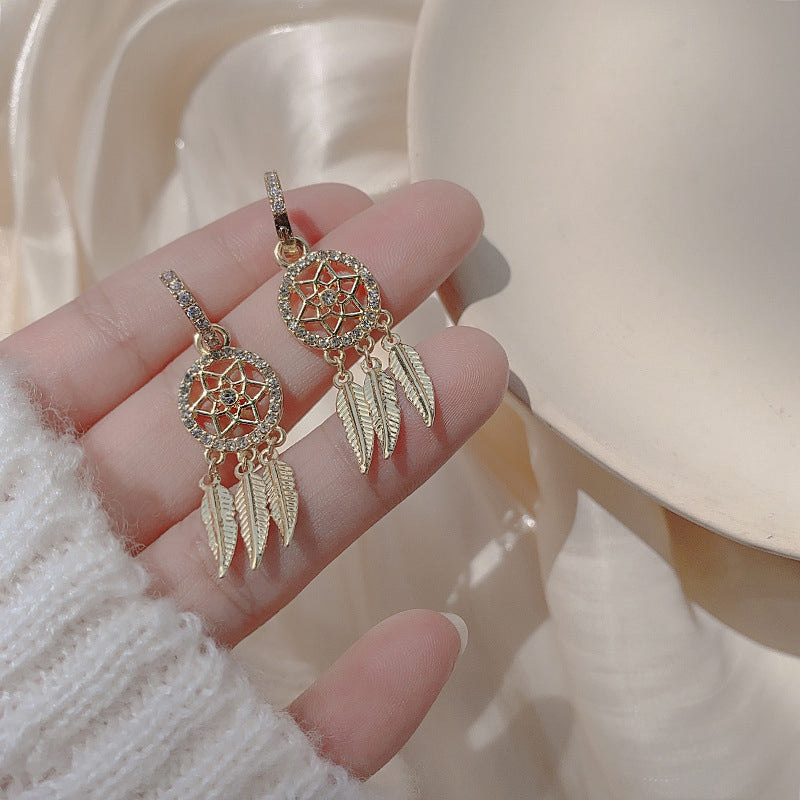 Boucles d'oreilles attrape-rêves avec cristal