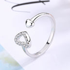 Bague ouverte pour femme avec cœur scintillant