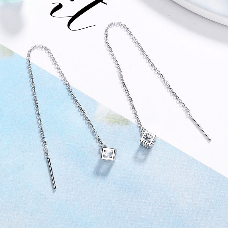 Boucles d'oreilles pour femme pendentif carré et zircon