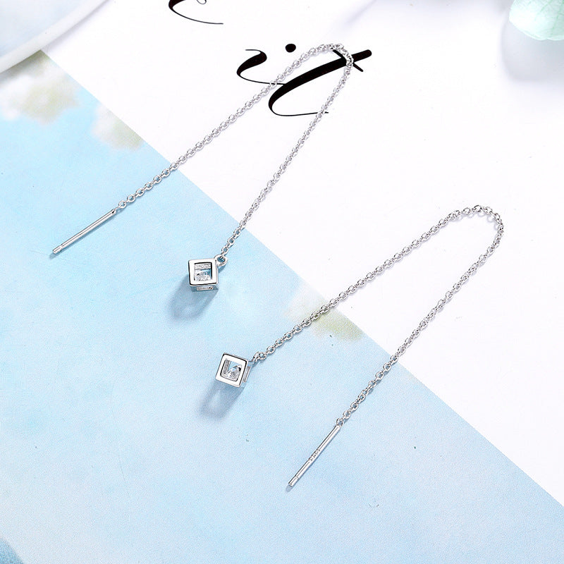 Boucles d'oreilles pour femme pendentif carré et zircon