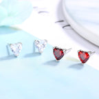 Boucles d'oreilles puces pour femmes avec zircon en forme de cœur