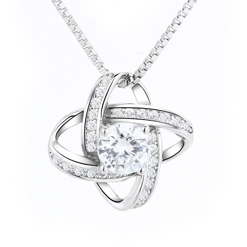 Collier pour femme avec pendentif nœud élégant et zircon étincelant