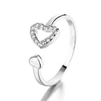 Bague ouverte pour femme avec cœur scintillant