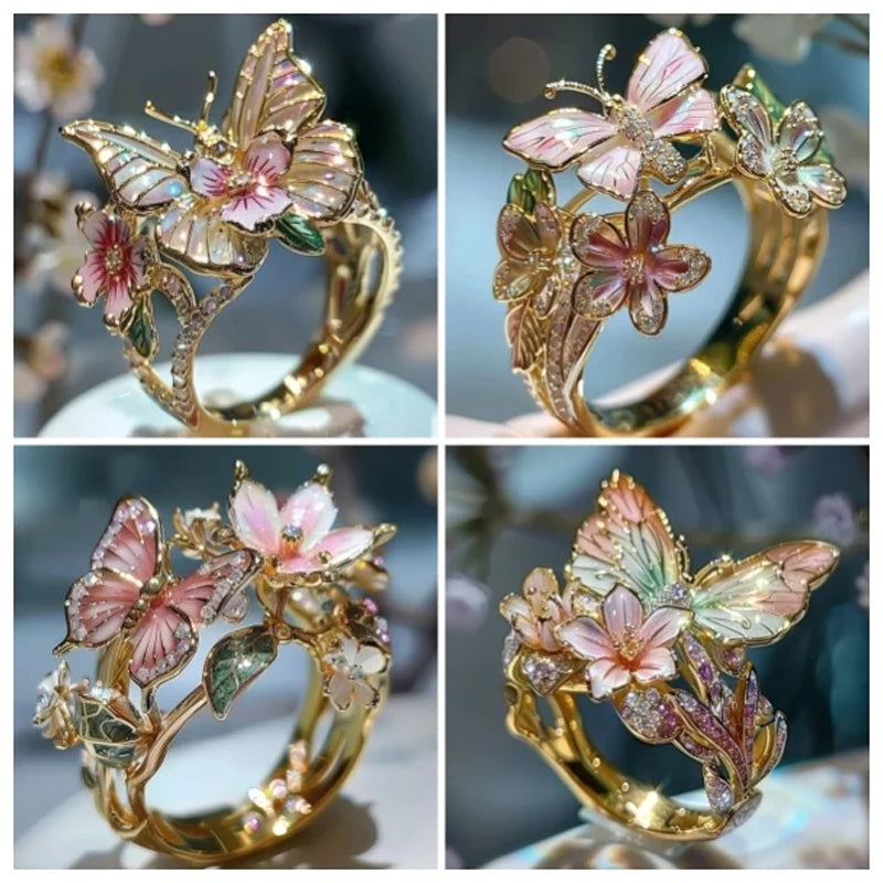 Bague fleur papillon ajustable