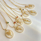 Collier délicat fleur et pierre de naissance en or 14k