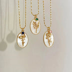 Collier délicat fleur et pierre de naissance en or 14k