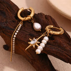 Boucles d'oreilles créoles asymétriques en perles et diamants plaqué or 18k