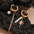 Boucles d'oreilles créoles asymétriques en perles et diamants plaqué or 18k