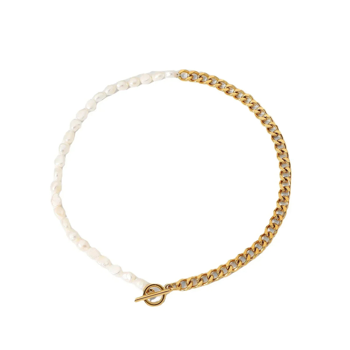 Collier ras-du-cou perles et chaîne cubaine en or 18k