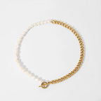Collier ras-du-cou perles et chaîne cubaine en or 18k