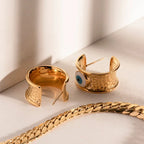 Boucles d'Oreilles Créoles Texturées Mauvais Œil 18k