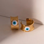 Boucles d'Oreilles Créoles Texturées Mauvais Œil 18k