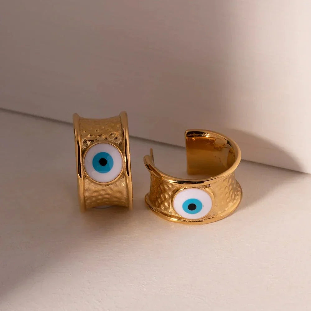 Boucles d'Oreilles Créoles Texturées Mauvais Œil 18k