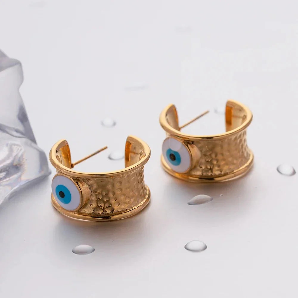 Boucles d'Oreilles Créoles Texturées Mauvais Œil 18k