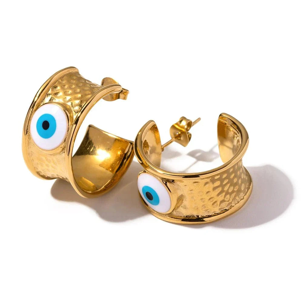 Boucles d'Oreilles Créoles Texturées Mauvais Œil 18k