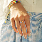 Bague micro-diamant arc-en-ciel
