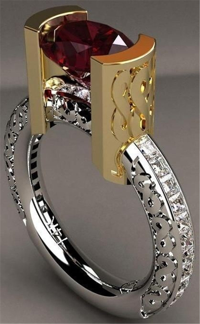 Bague vintage en cristal et zircon avec pierres rouges