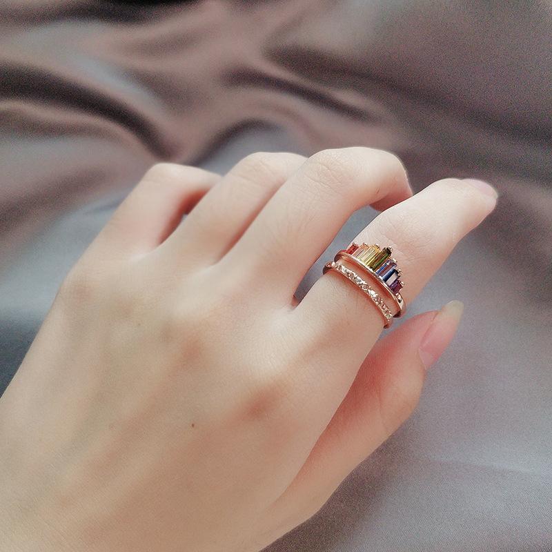 Bague micro-diamant arc-en-ciel