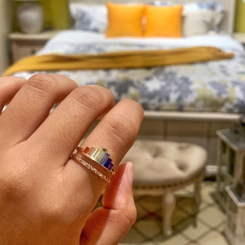 Bague micro-diamant arc-en-ciel