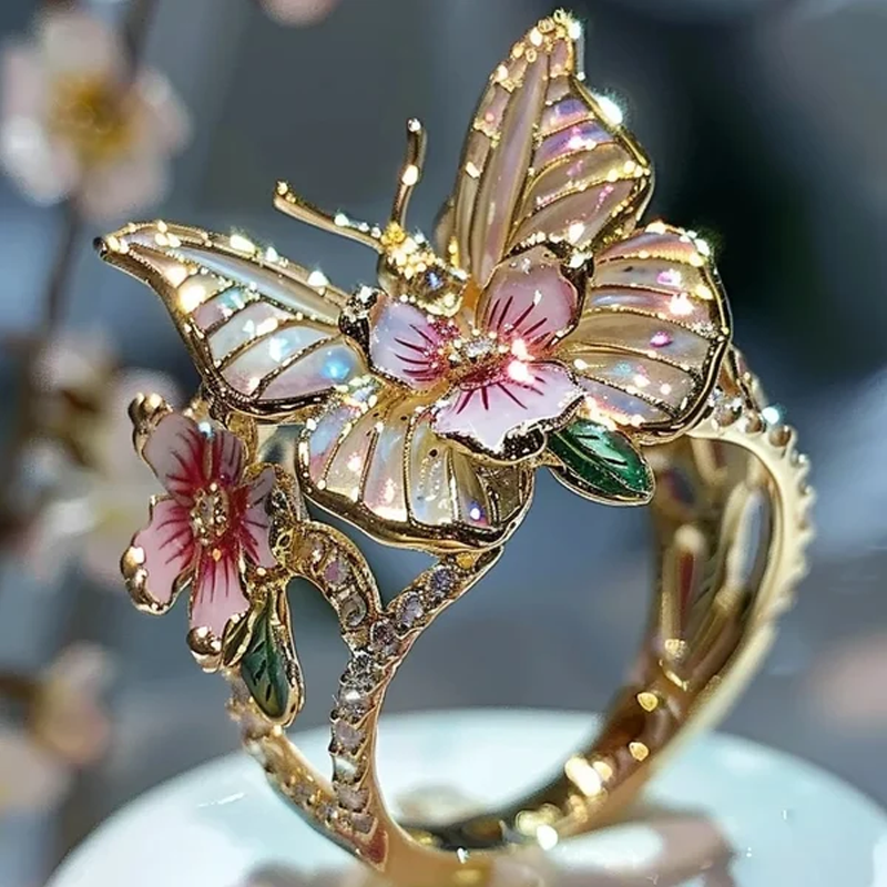 Bague fleur papillon ajustable