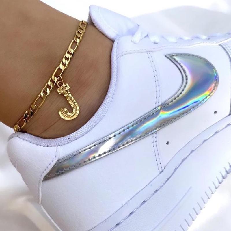 Bracelet de cheville initiale en or 18K