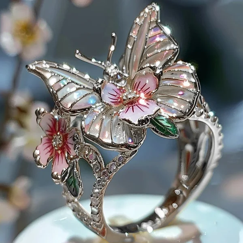 Bague fleur papillon ajustable