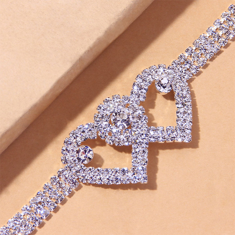 Chevillère double cœur en strass