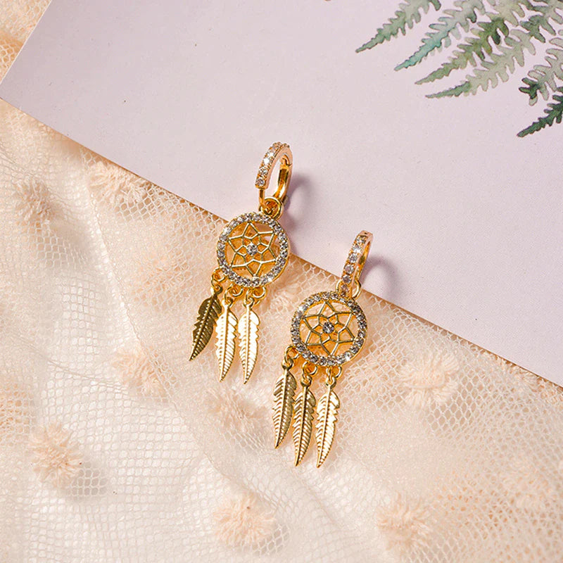 Boucles d'oreilles attrape-rêves avec cristal