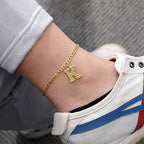 Bracelet de cheville initiale en or 18K