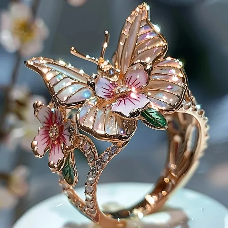 Bague fleur papillon ajustable