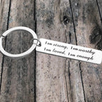 Porte-clés en acier inoxydable "I am strong"