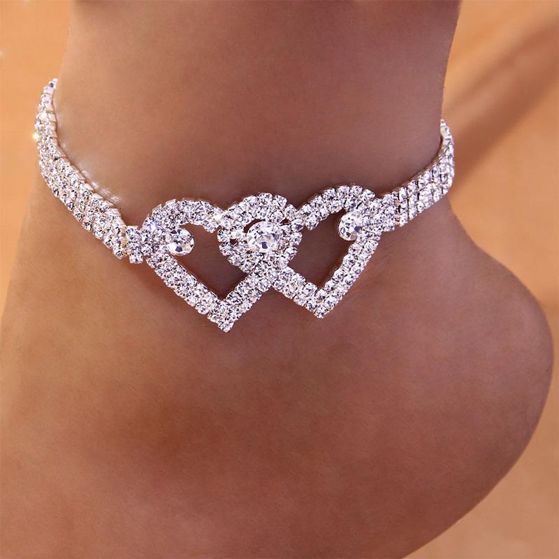 Chevillère double cœur avec strass