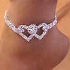 Chevillère double cœur en strass