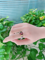 Bague vintage en cristal et zircon avec pierres rouges