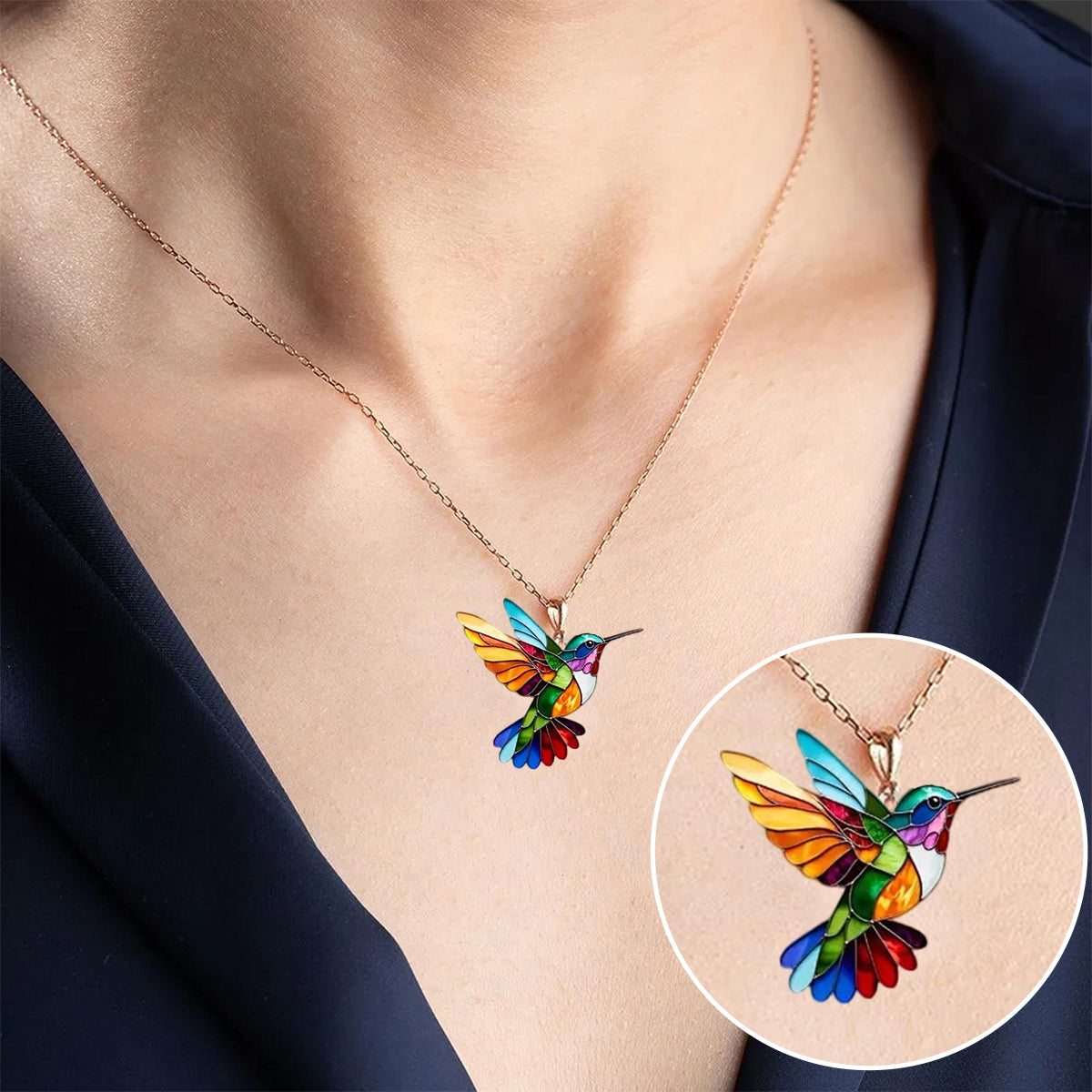 Breloque colibri - Collier coloré à signification symbolique