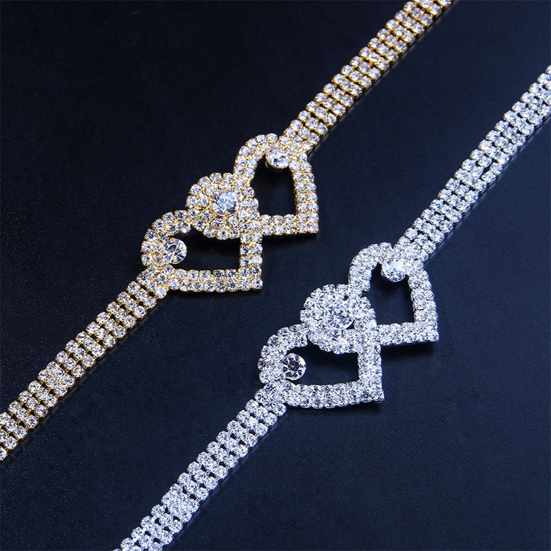 Chevillère double cœur en strass