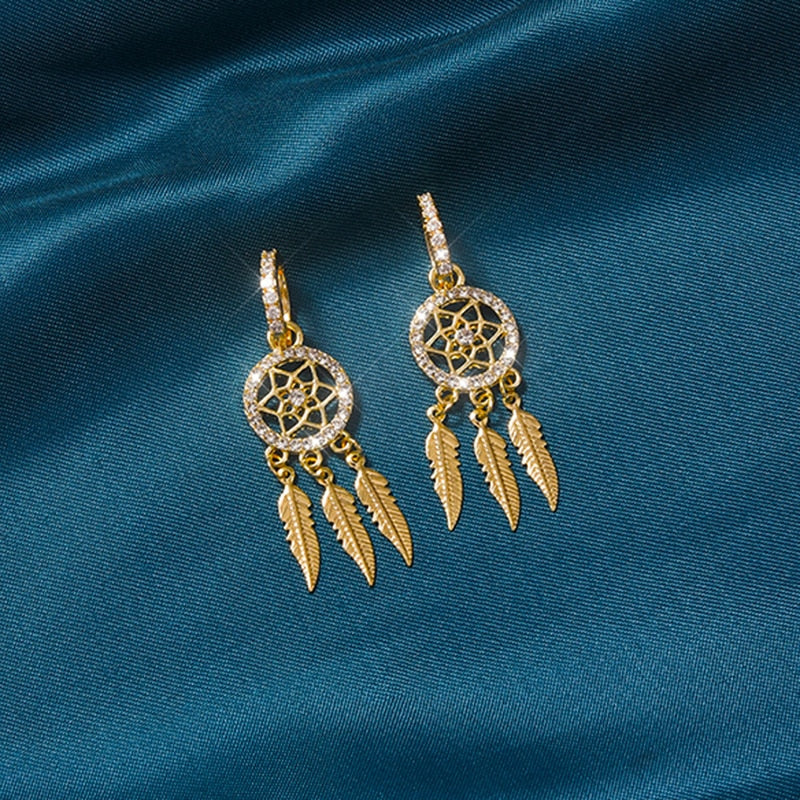 Boucles d'oreilles attrape-rêves avec cristal