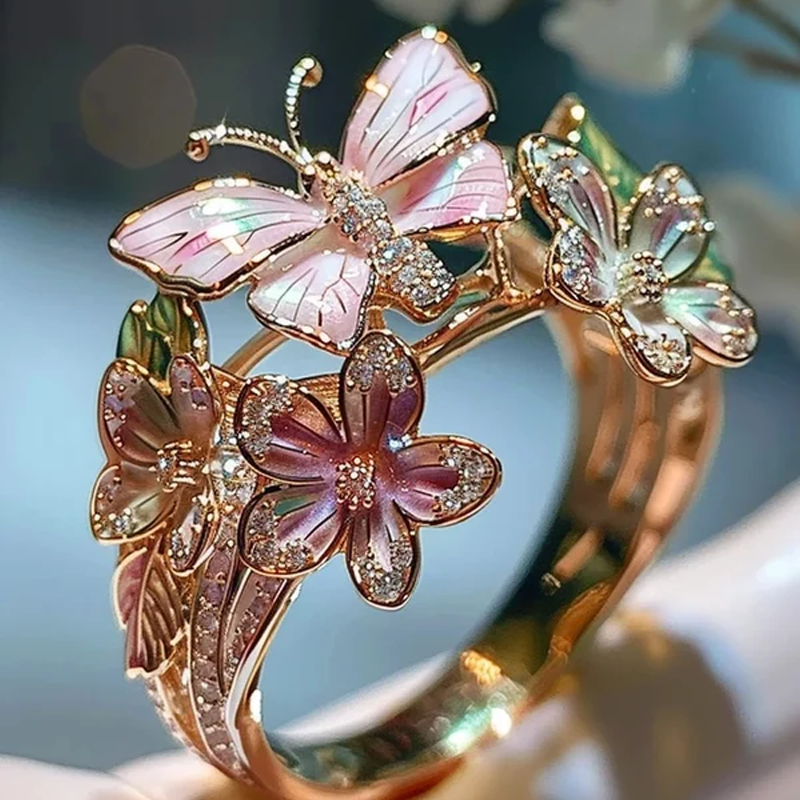 Bague fleur papillon ajustable