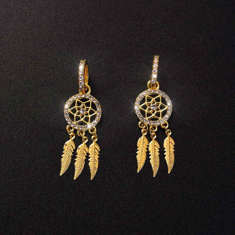 Boucles d'oreilles attrape-rêves avec cristal