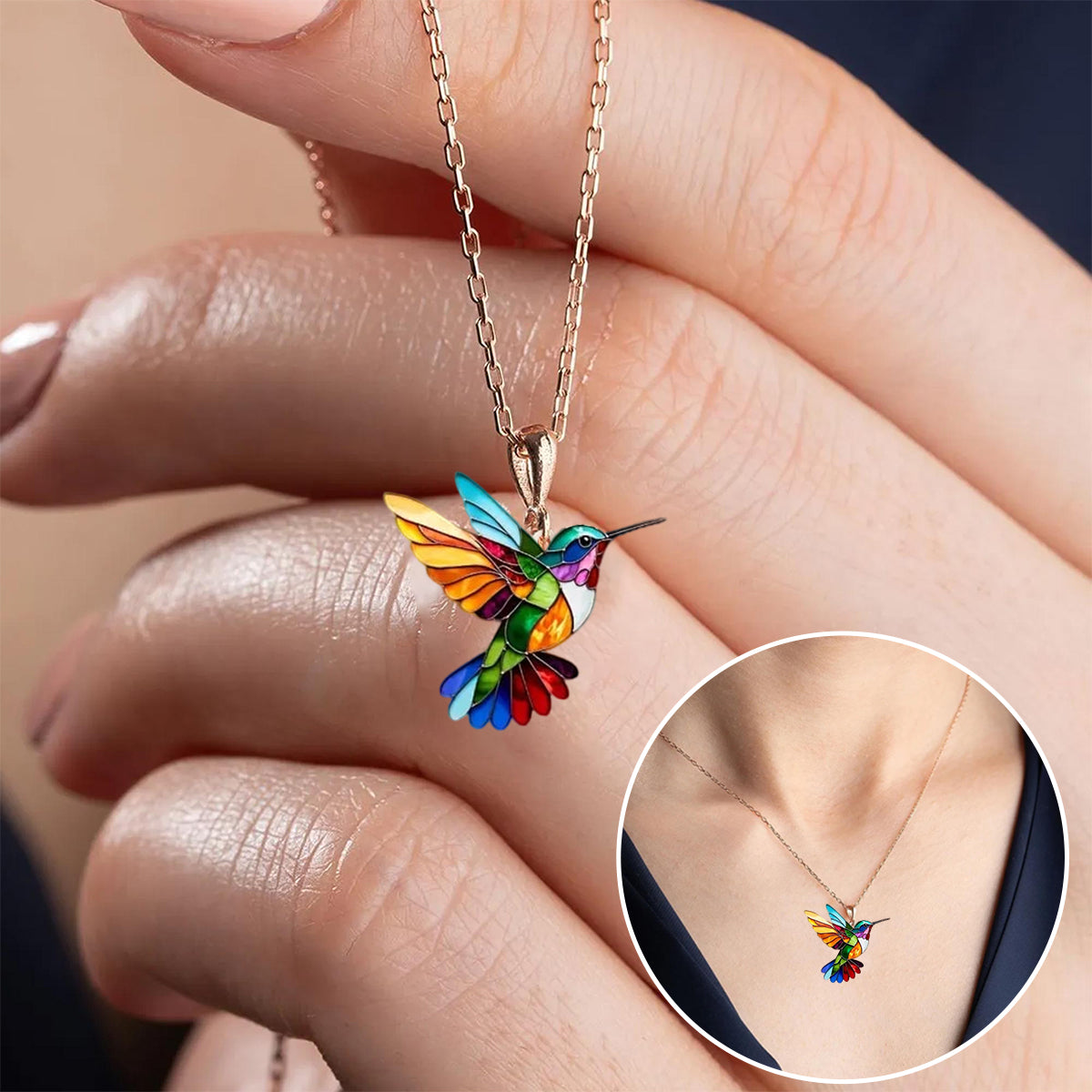 Breloque colibri - Collier coloré à signification symbolique