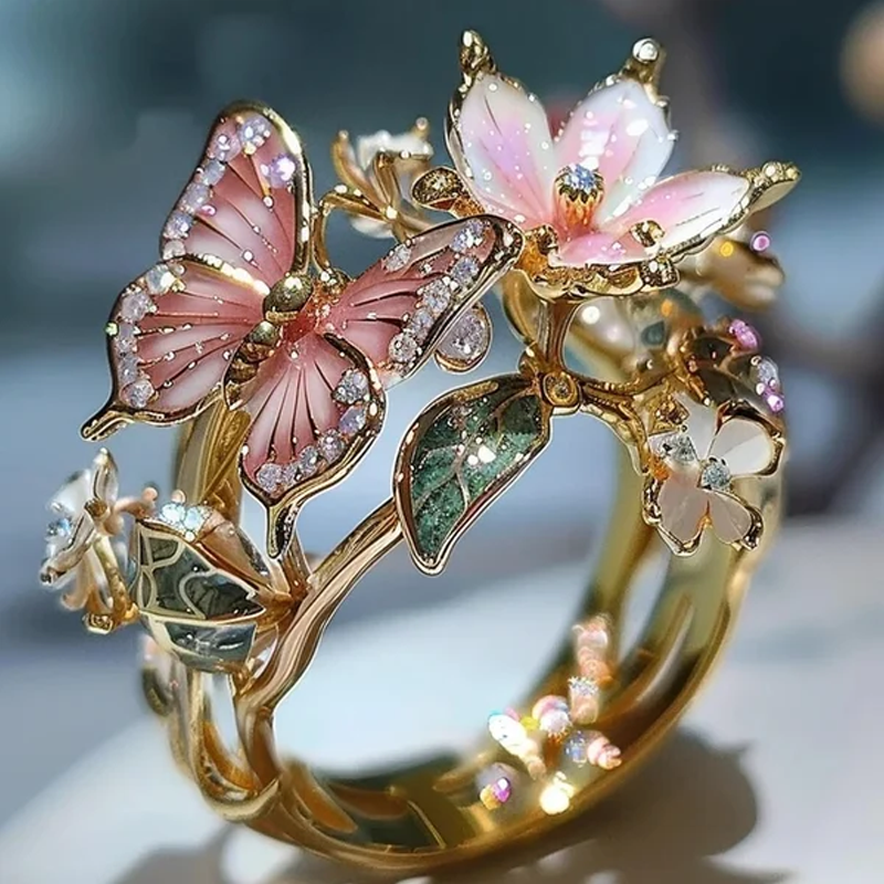 Bague fleur papillon ajustable