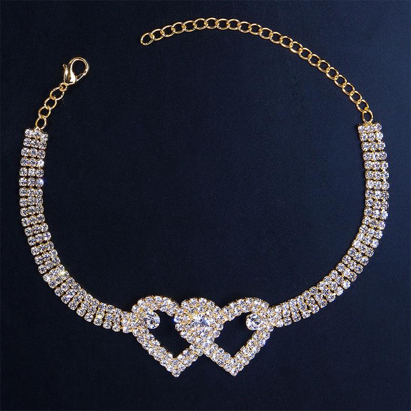 Chevillère double cœur avec strass