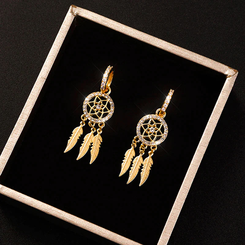 Boucles d'oreilles attrape-rêves avec cristal