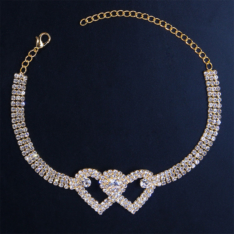 Chevillère double cœur en strass