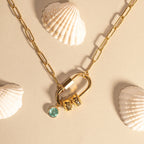 Collier personnalisé mousqueton avec nom et pierre de naissance